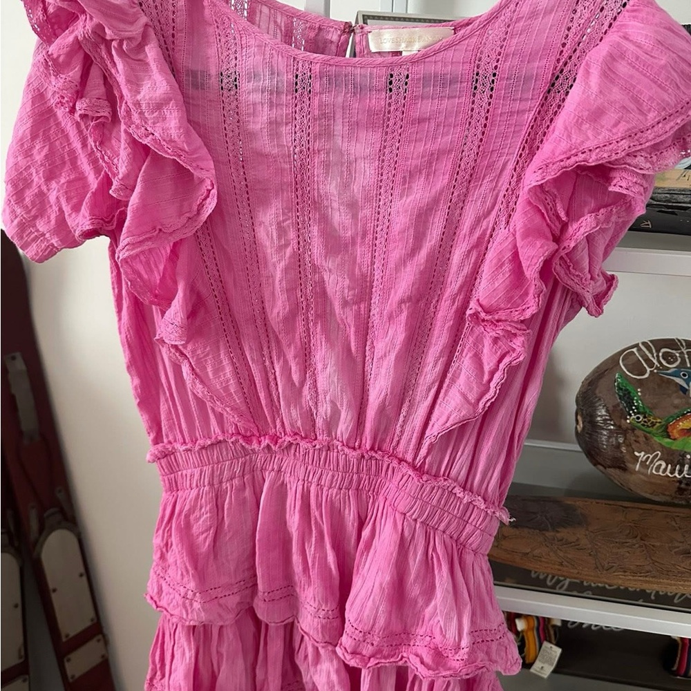 LOVESHACKFANCY Natasha Short Sleeve Eyelet Mini Dress Begonia Size XXS (P) - Picture 2 of 3